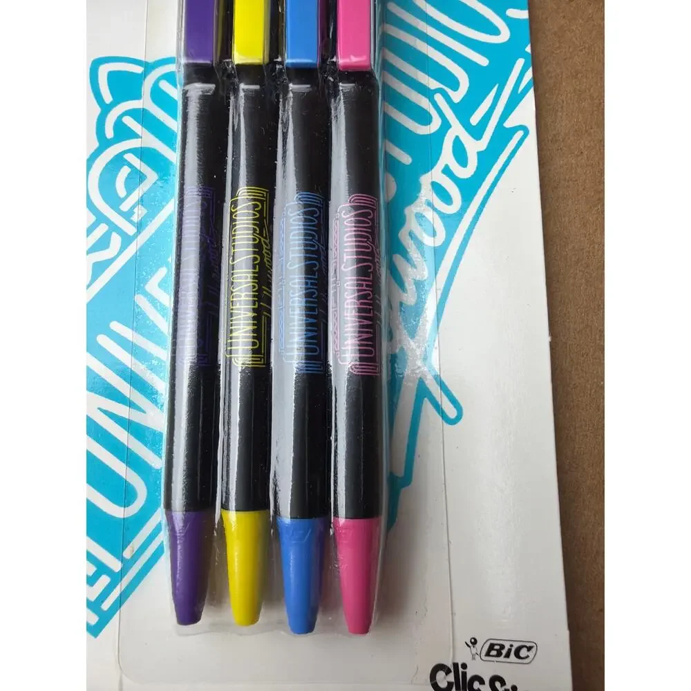 BIC Clic Stic Pens 4 Pack Universal Studios Hollywood Souvenir Retro Black Ink
